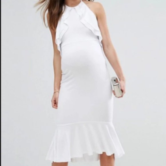 SOLD - NWT ASOS Maternity Ruffle Open Back Midi - Picture 2 of 8